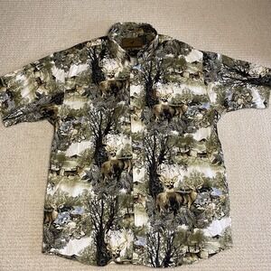 North River Outfitters Mens Large Camo Button Down Shirt Buck Deer Hunting Print